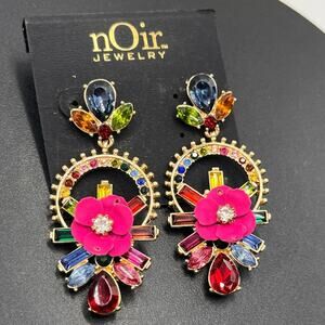 Noir Jewelry‎ Multicolor Rhinestone Pink Flower Floral Dangle Earrings New